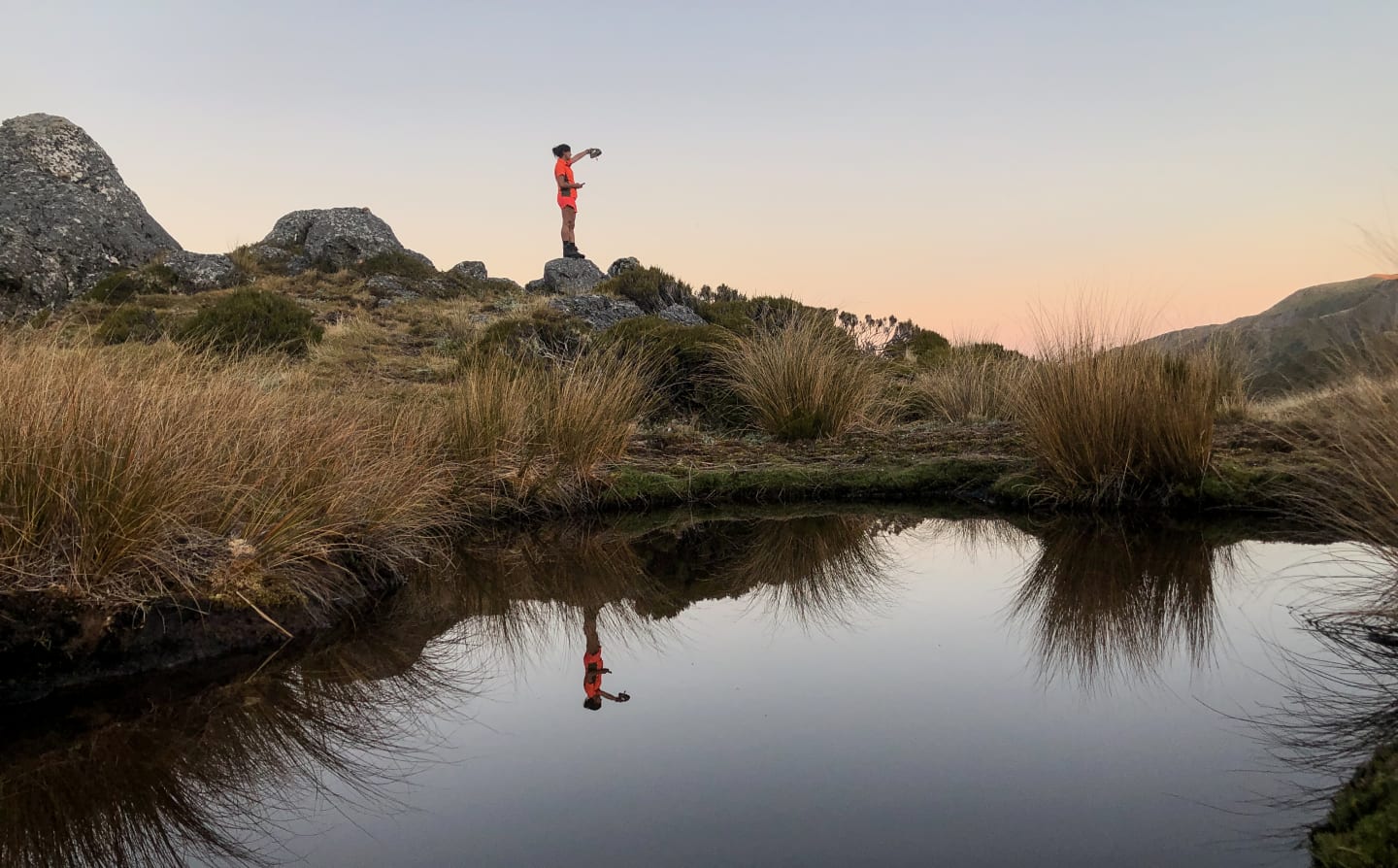 Laura Young calls in Kea, evening, Doubtful Valley, North Canterbury