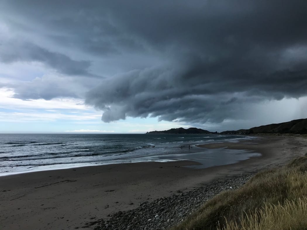 Storm clouds in Tuahine point at Wainui Beach, Gisborne.