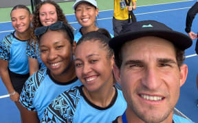 William O'Connell with the successful Pacific Oceania women's team
