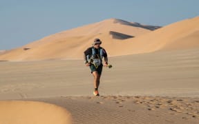 Ultramarthon runner Inia Raumati taking part in Namib Race 2024.