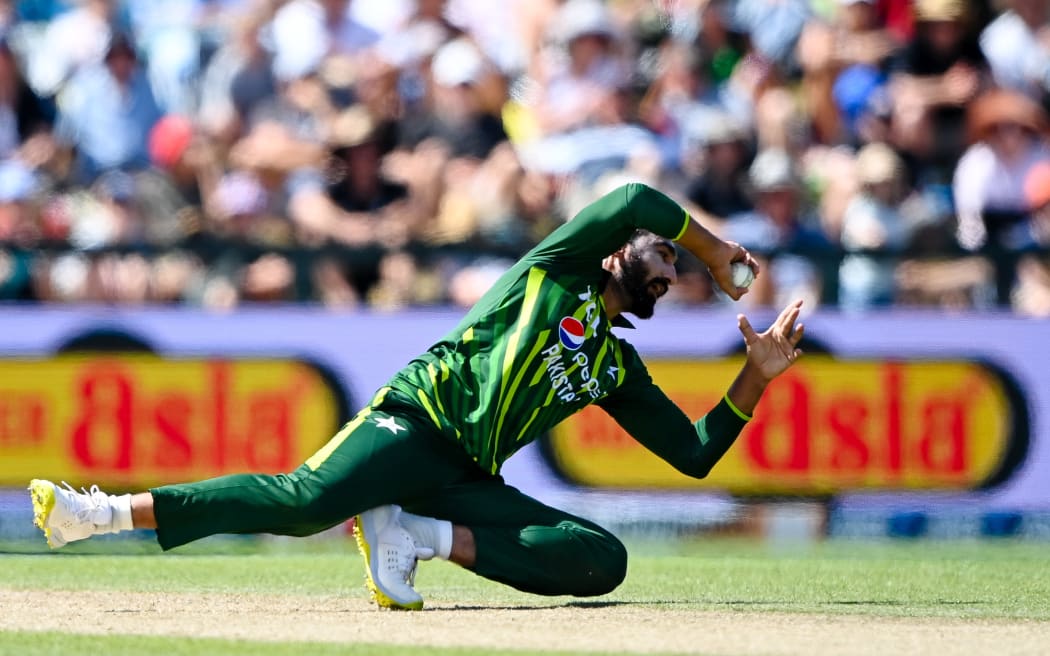 Usama Mir catches out Mitchell Santner during the 5th T20 cricket match, at Hagley Oval, Christchurch