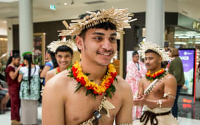 James Tonganibeia taking pride in his cultural attire during Kiribati Language Week celebrations showcasing his culture at Manukau Mall.