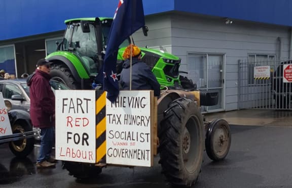 Farmers protest in Morrinsville about what they see as continued attacks on rural New Zealand.