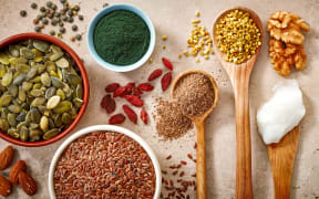 collection of healthy superfood, top view