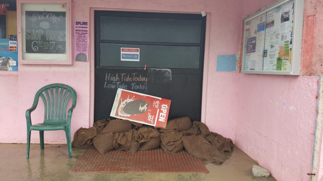 The Pink Shop put down sandbags ahead of the storm.