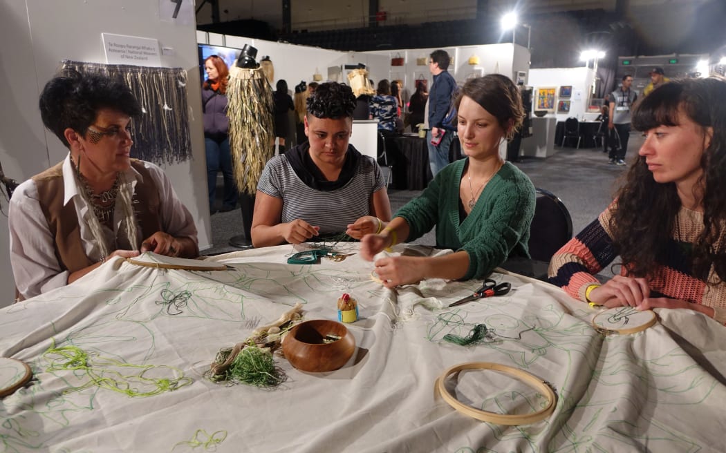 Textile artists at Toi Māori Art Market.