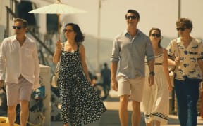 Jason Isaacs, Parker Posey, Patrick Schwarzenegger, Sarah Catherine Hook and Sam Nivola in Season 3 of "The White Lotus."