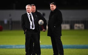 All Black selector Grant Fox, Assistant coach Ian Foster and coach Steve Hansen.
