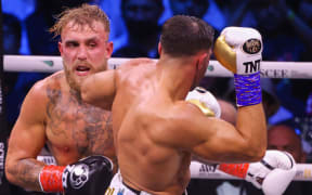US Youtuber Jake Paul fights Briton Tommy Fury in Saudi Arabia 2023.