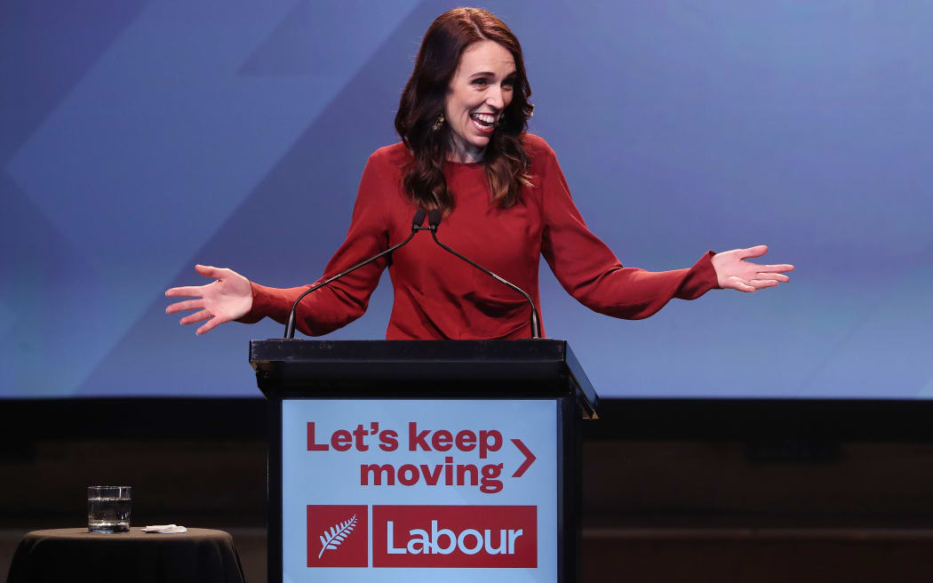 New Zealand Prime Minister Jacinda Ardern speaks at the Labour Election Day party after the Labour Party won New Zealand's general election in Auckland on October 16, 2020.