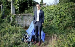 David Hyde outside his tent.