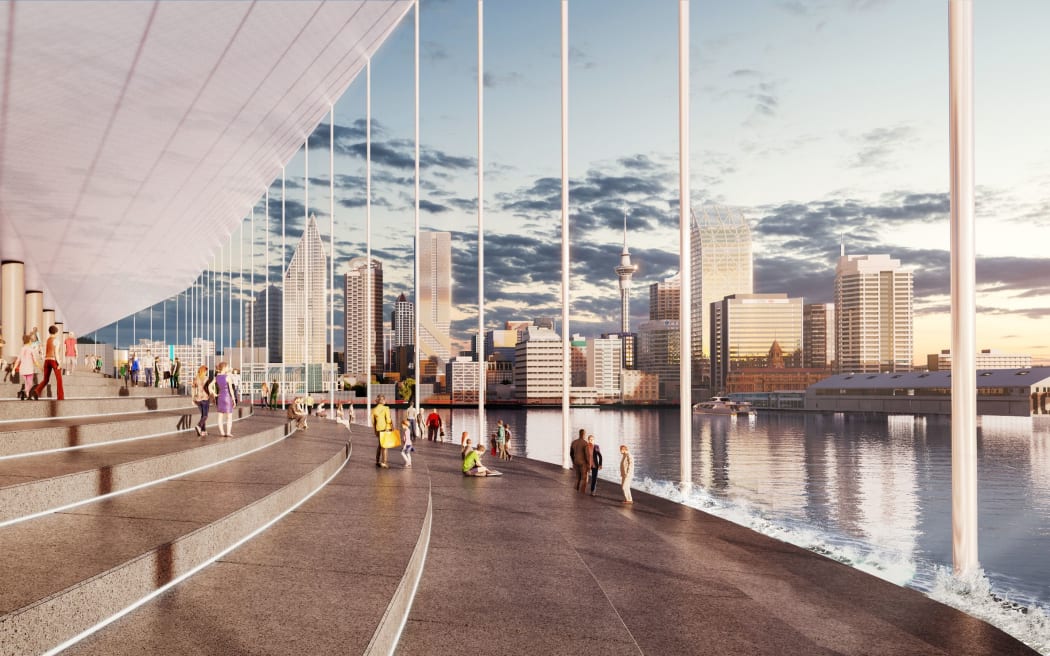 An artist's impression of the waterfront area of the proposed new Auckland stadium.