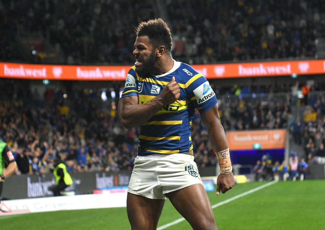 Parramatta Eels winger Maika Sivo in celebration mode.