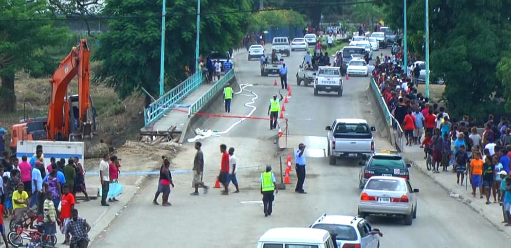 Traffic was controlled on Mataniko Bridge in Honiara amid concern it could collapse.