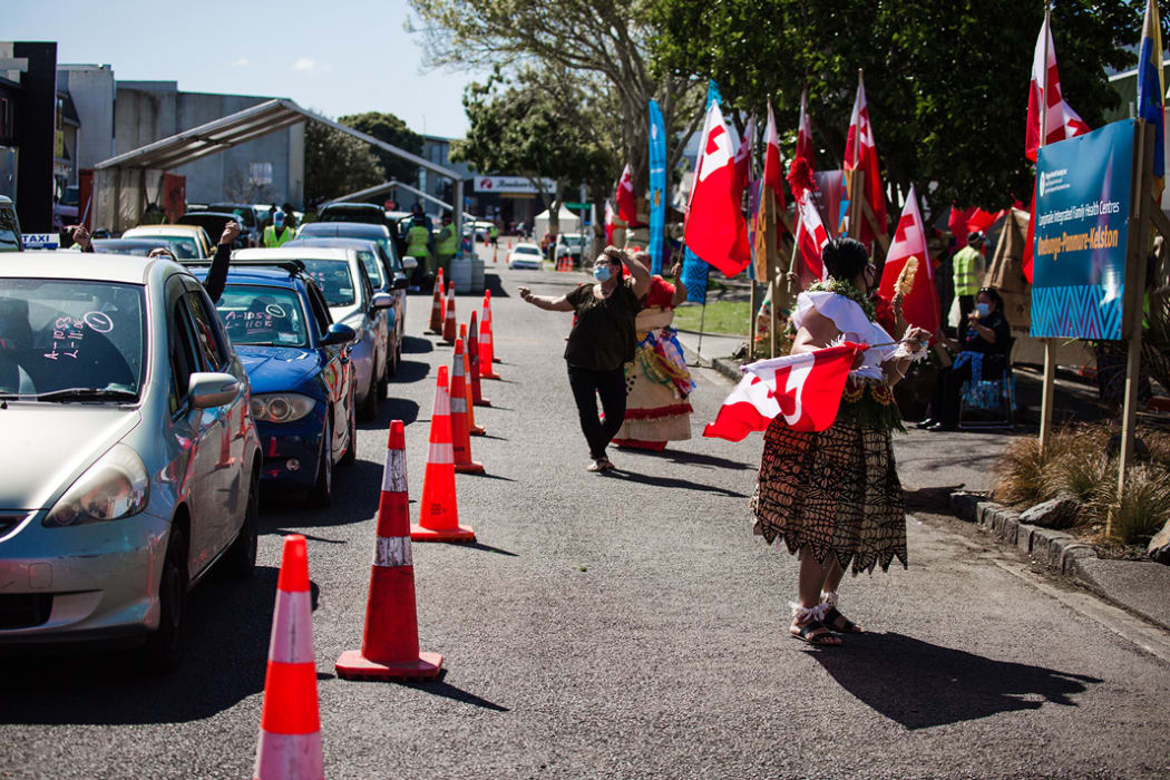 Dancing in the street at the Langimalie Supervax Event in Onehunga.