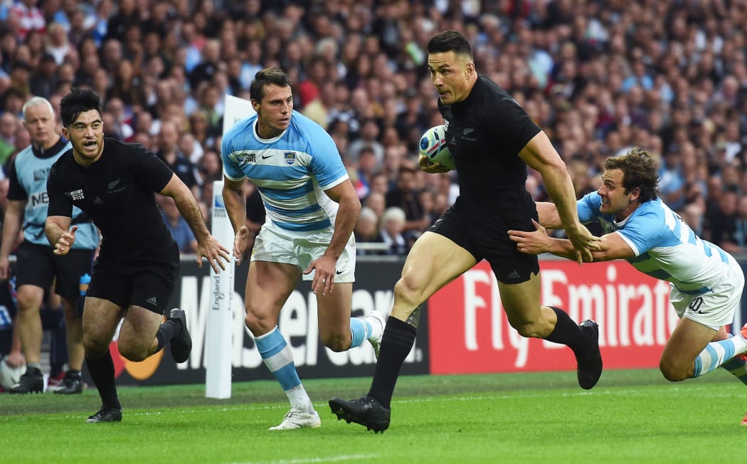 Sonny Bill Williams and Nehe Milner-Skudder during the All Blacks v Argentina Rugby World Cup 2015 match at Wembley Sunday 20 Septebmer 2015. Copyright Photo: Andrew Cornaga / www.Photosport.nz