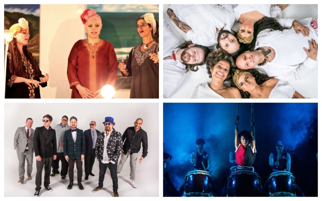 From top left, Acappolinations, the LatinAotearoa dance band, Ipu Kodam Japanese Drum Team and Fat  Freddy's Drop