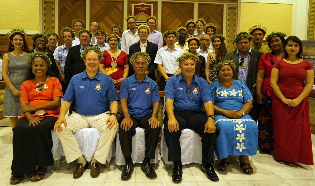 Attendees at a meeting of the Coalition of Low Lying Atoll Nations on Climate Change in Kiribati