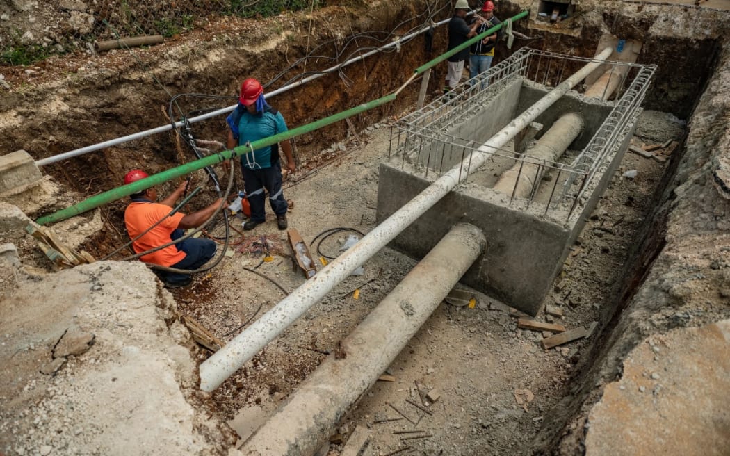 Construction of water pipes in Nuku'alofa, Tonga.