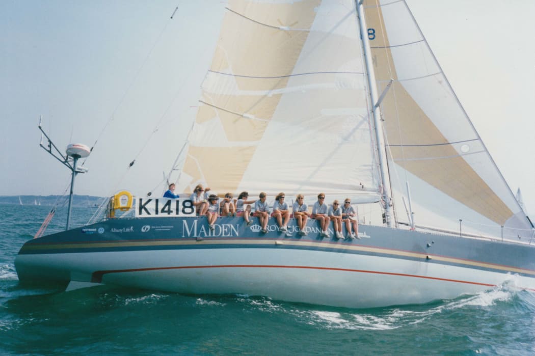 The Round-the-World yacht Maiden and her crew in 1989.