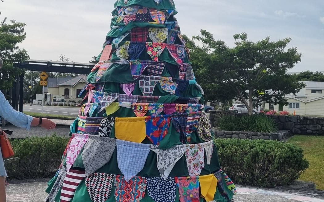 he handmade sustainable Christmas tree in central Featherston before it was destroyed.