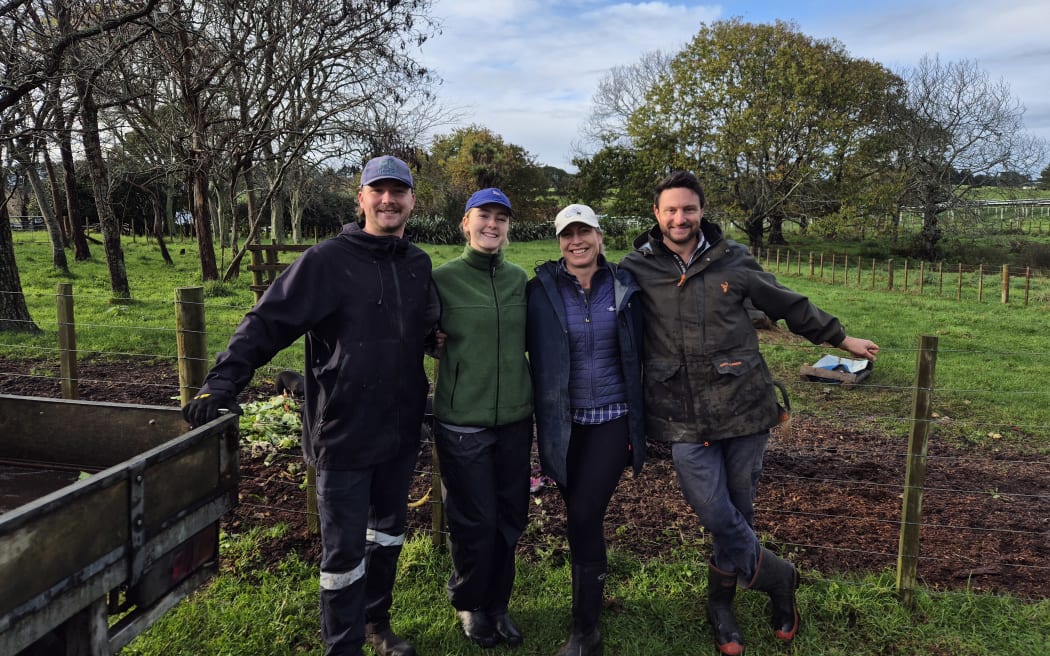 From left: Woofers Tommy Falconer and Tilly Millson have been helping the Upchurches with feeding stock and planting native trees.