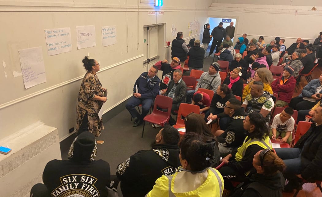 Counties Manukau West area commander Matt Srhoj addressed a community meeting about gun crime in Māngere East on 23 July.