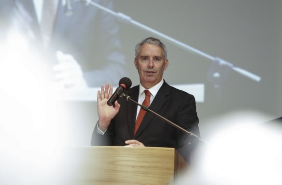 Lawrence Yule makes his speech at the public meeting.