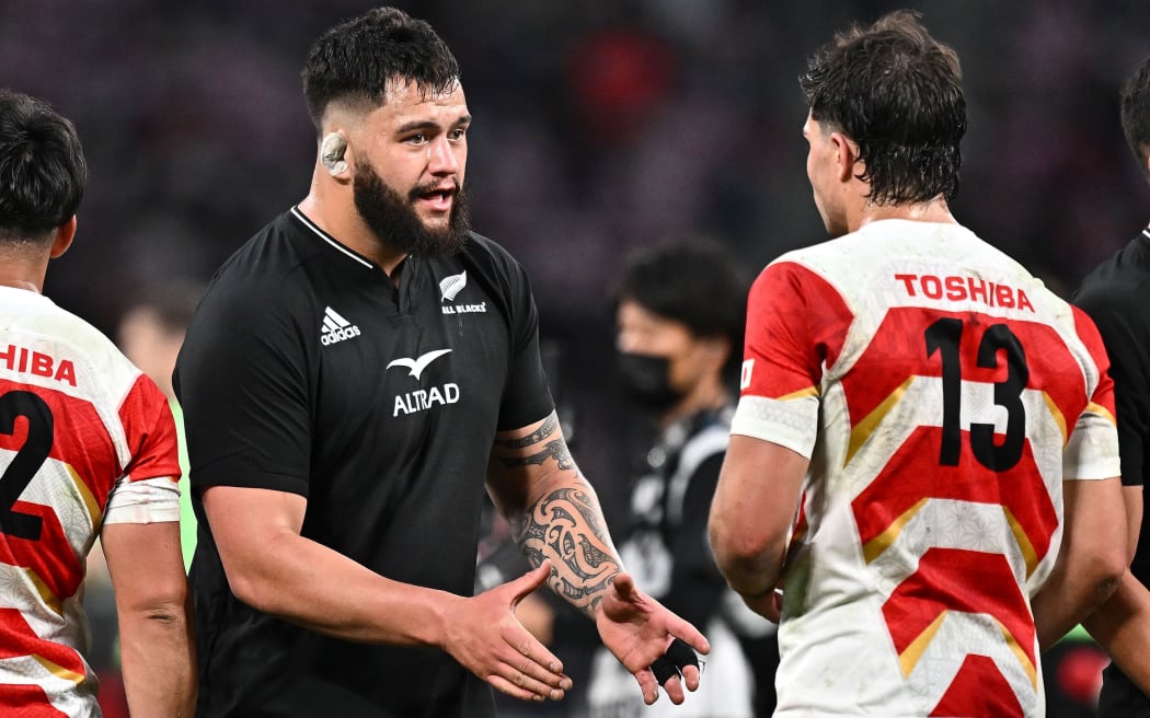 Tyrel Lomax of New Zealand.
Lipovitan-D Challenge Cup Test, Japan v New Zealand All Blacks at Japan National Stadium, Tokyo, Japan on Saturday 29 October 2022. Mandatory credit: © Tsutomu Kishimoto / www.photosport.nz