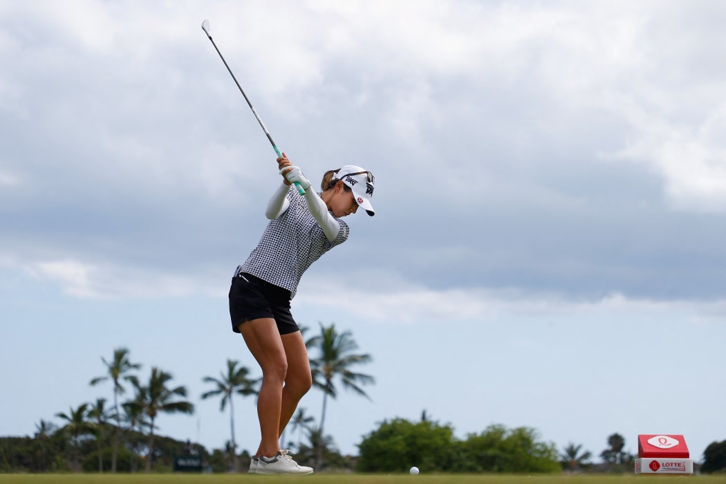 Lydia Ko plays a tee shot on the 12th hole during the final round of the LPGA LOTTE Championship at Kapolei Golf Club