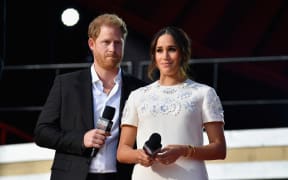 Prince Harry and Meghan Markle speak during the 2021 Global Citizen Live festival at the Great Lawn, Central Park on 25 September, 2021 in New York City.