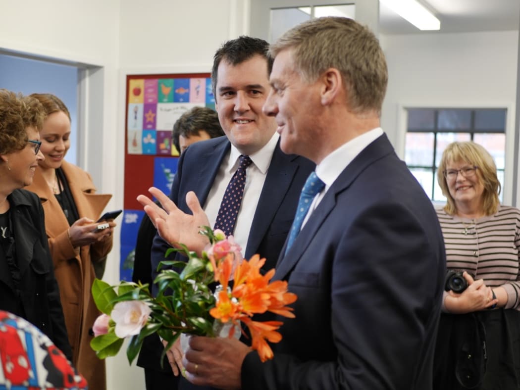 National candidate Chris Bishop campaigning in Hutt South with National Party leader Bill English