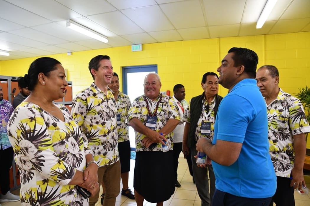 Chair of the Pacific ACP Trade Ministers meeting, Premila Kumar, left with delegates in Suva.