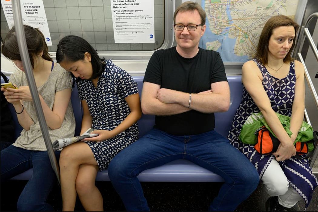 Women crowded by 'Manspreading' on a New York Subway.
