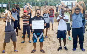 The daily refugee protest at Manus Island's West Lorengau Haus, 21-1-18.