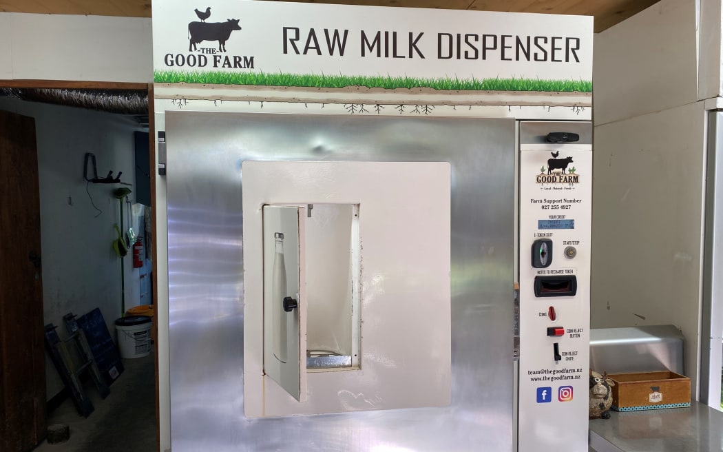 The raw milk vending machine-style dispenser.