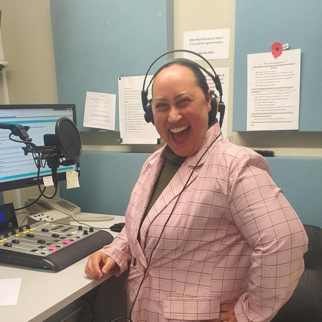 Newsreader Marama T-Pole rocking one of her op-shop finds.