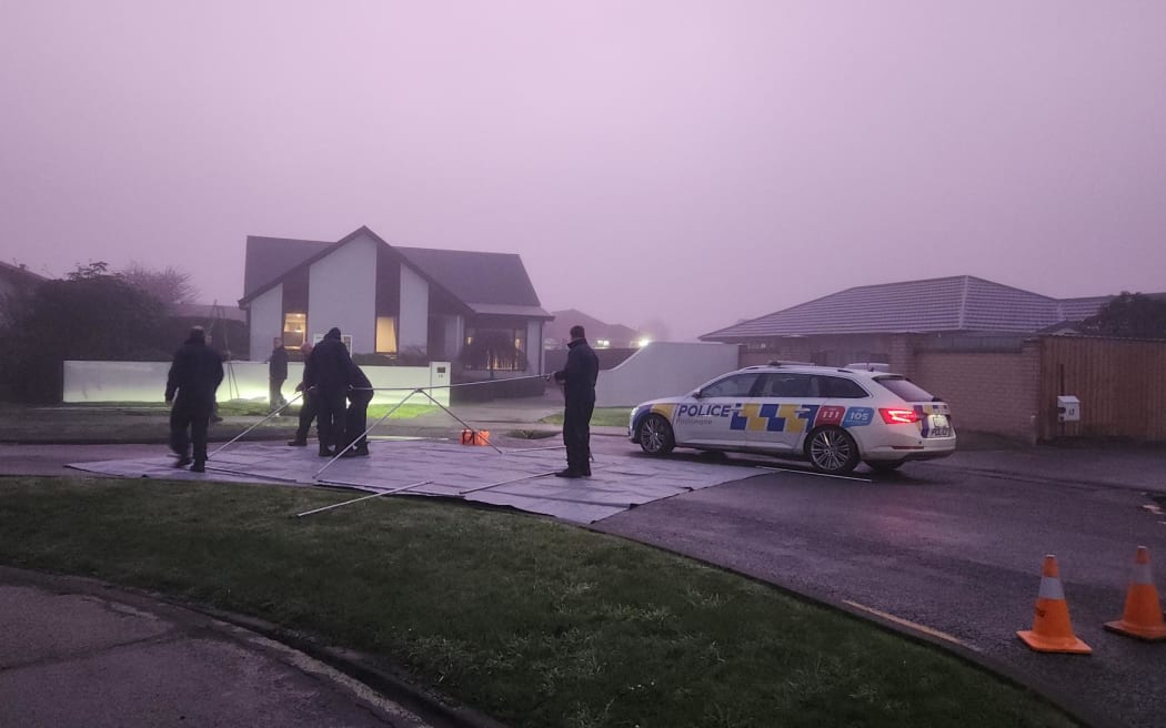 Police investigating the disappearance of Yanfei Bao continue the search at a house at Trevor Street, Hornby, on Tuesday morning, 25 July 2023.