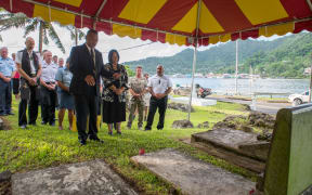 The blessing ceremony for Royal New Zealand Navy Engineering Mechanic 1st Class Russell Moore at Satala Cemetery in Pago Pago, American Samoa.