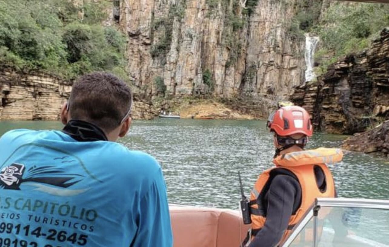 Rubble at the spot where part of of the canyon wall collapsed onto speedboats inn Lake Furnas, near Capitolio, Brazil.