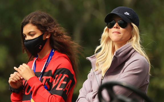 Sam Woods, daughter of Tiger Woods of the United States, and her mother Elin Nordegren. 2020.