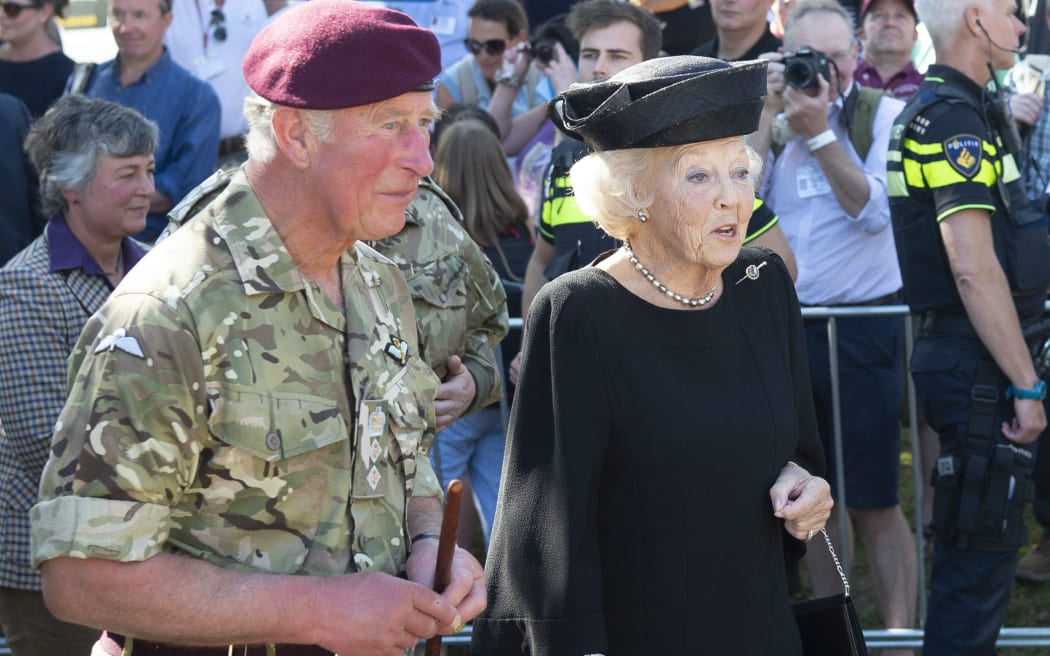Princess Beatrix of The Netherlands and Charles, The Prince of Wales at the Ginkelse Heide near Ede, on September 21, 2019,