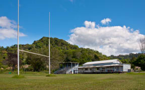 A rugby club and field in Kohukohu, Northland, New Zealand.