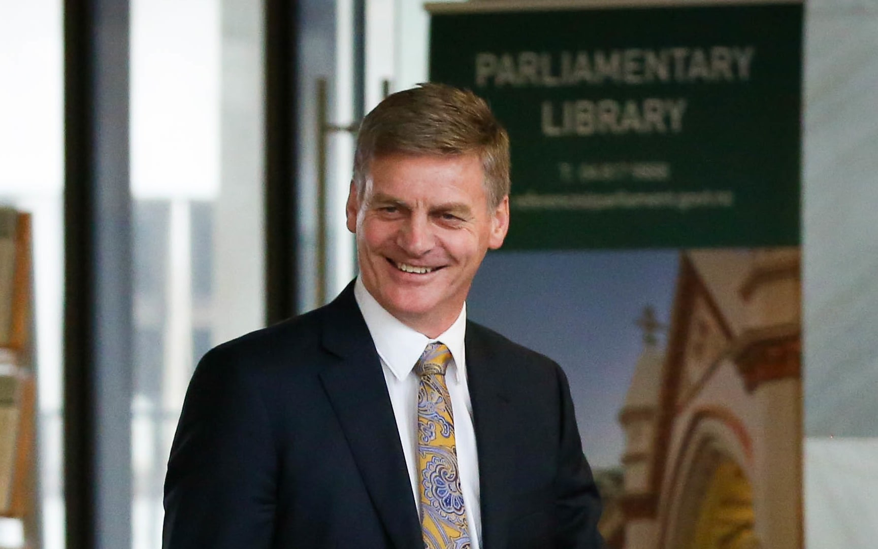 Steven Joyce (left) and Bill English arriving at the lock-up - where about 160 journalists and analysts are waiting.