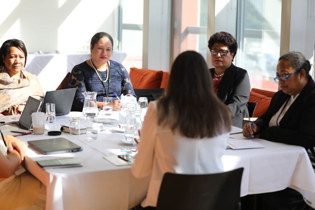 From left to right: Niue MP Mona Ainuu, Tonga MP Akosita Havili Lavulavu, Fiji MP Salote Radrodro, and Tonga MP Losaline Ma'asi.