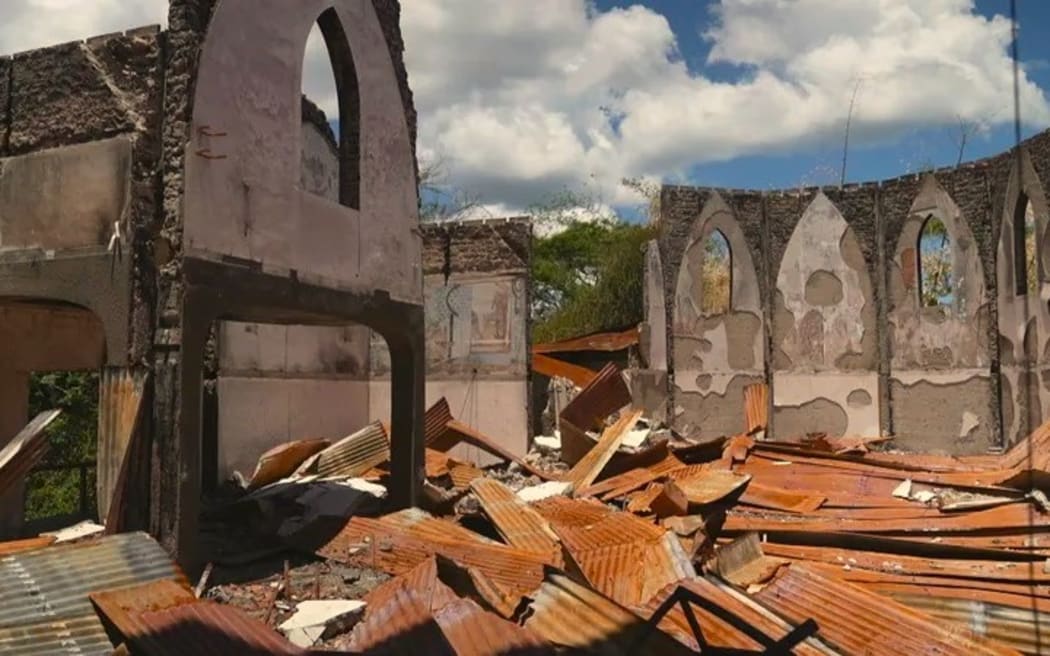 The remains of Saint Louis Catholic church, destroyed by arson on 16 July 2024 – PHOTO NC La 1ère
