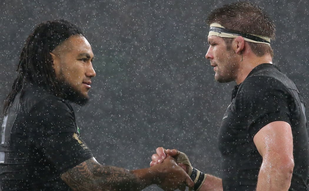 Richie McCaw celebrates with Ma'a Nonu following the semi-final win over South Africa.
