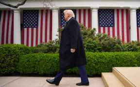 WASHINGTON, DC - APRIL 02: U.S. President Donald Trump departs after signing executive orders imposing tariffs on imported goods during a “Make America Wealthy Again” trade announcement event in the Rose Garden at the White House on April 2, 2025 in Washington, DC. Touting the event as “Liberation Day”, Trump announced sweeping new tariffs targeting goods imported to the U.S. on countries including China, Japan and India.   Andrew Harnik/Getty Images/AFP (Photo by Andrew Harnik / GETTY IMAGES NORTH AMERICA / Getty Images via AFP)