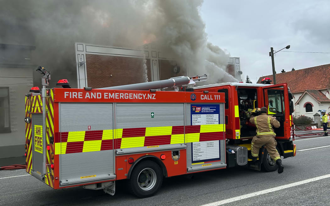 Firefighters combated the blaze in the middle of the central Otago town, which destroyed the Roxburgh Town Hall, including its 128-year-old cinema.
