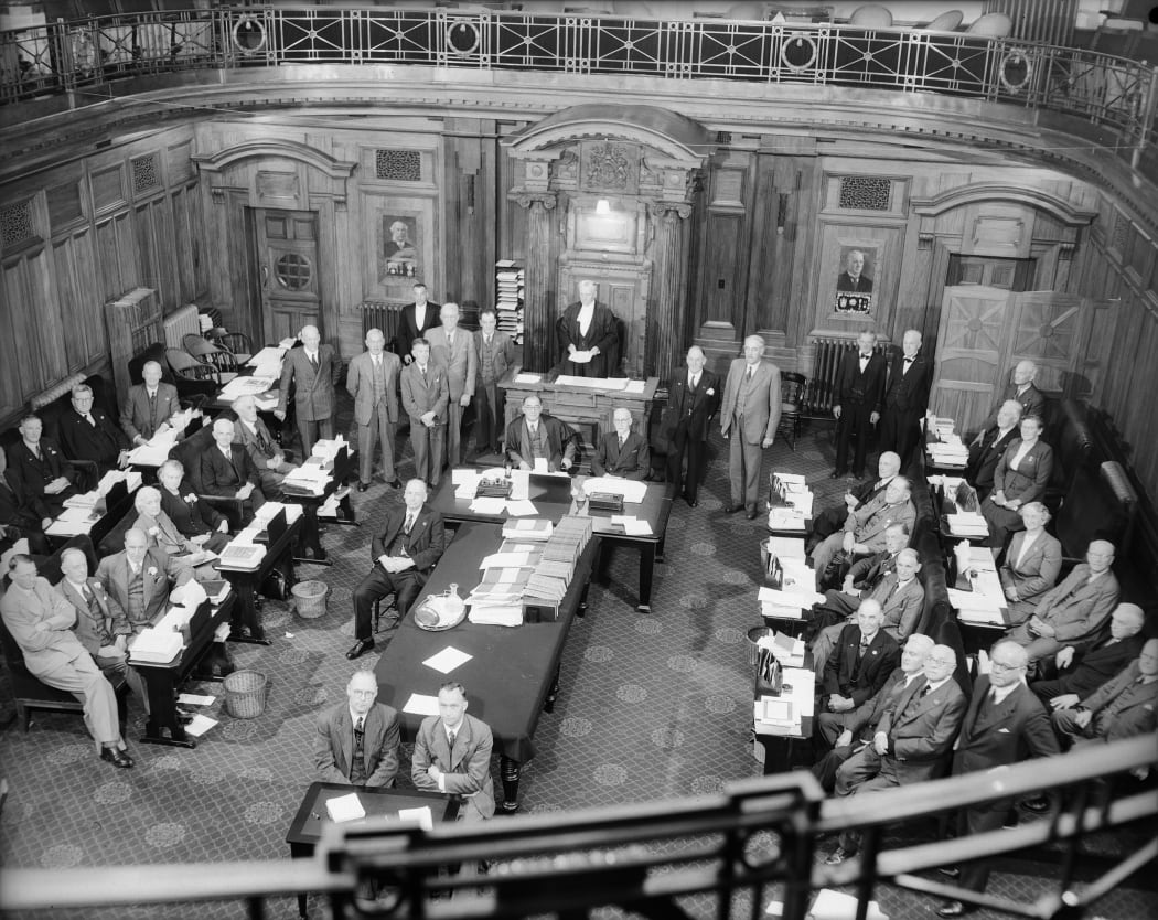 The last meeting of the Legislative Council in Wellington taken by W. Wilson in December 1950.